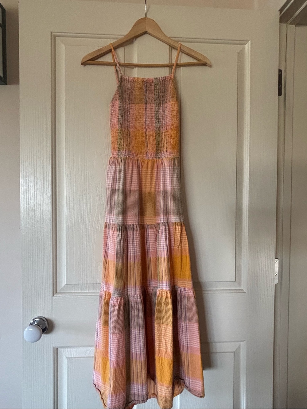 Universal Thread Pink & Mustard Smocked Tiered Maxi Dress- size XS